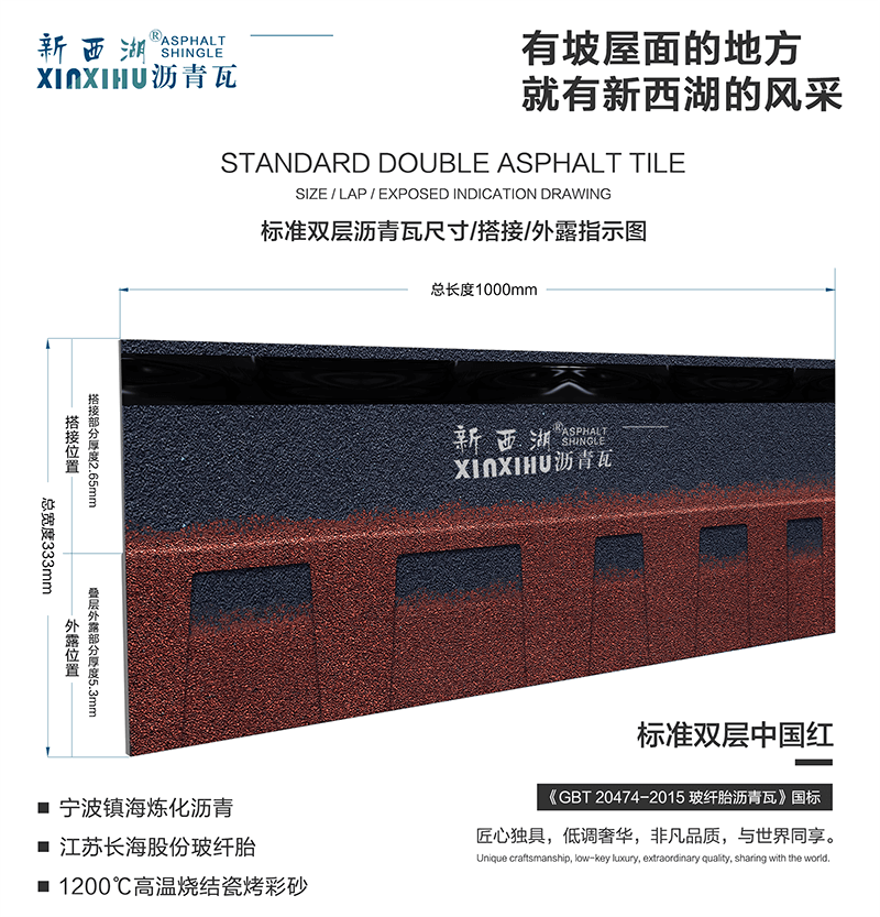 标准双层中国红沥青瓦尺寸解析