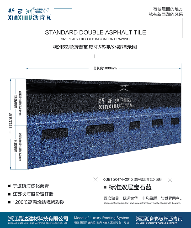 标准双层宝石蓝沥青瓦尺寸详解